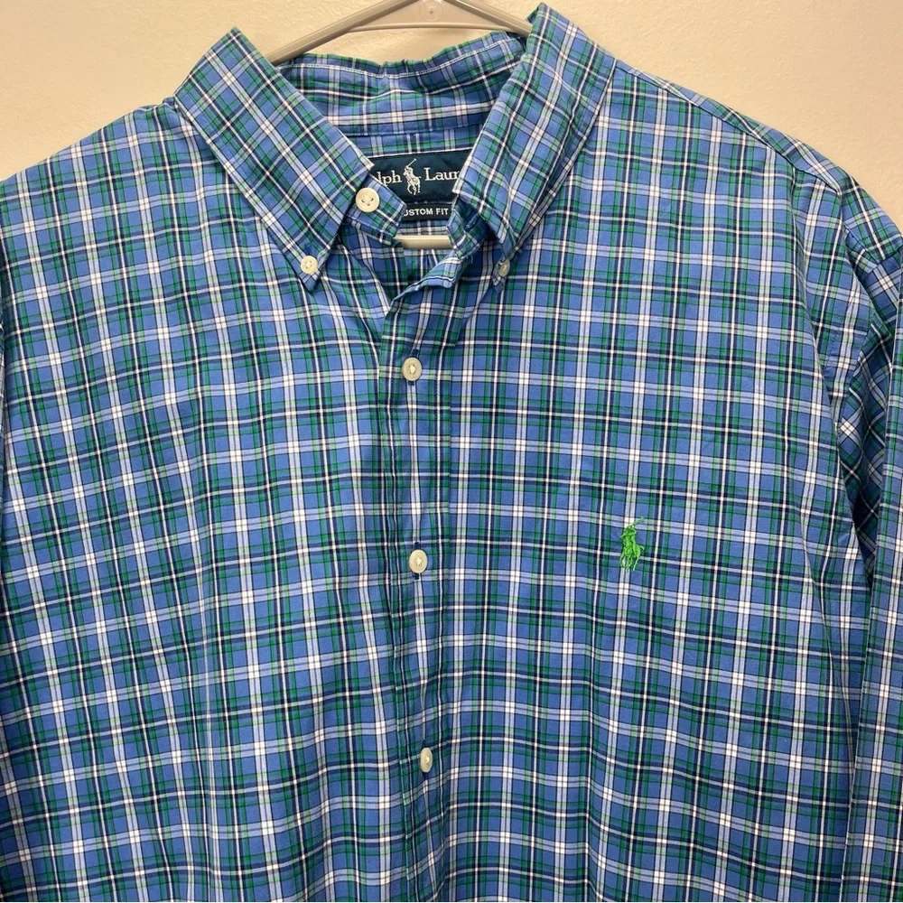 Polo Ralph Lauren Blue Green Plaid Cotton Button Down‎ Shirt XL